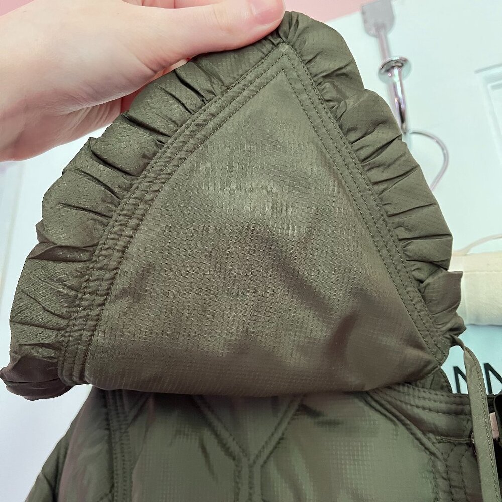 Ganni Ripstop Recycled Quilted Oversized Ruffle Collared Jacket - Kalamata - Picture 5 of 13